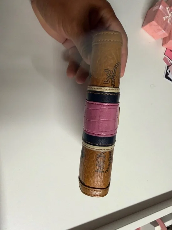 MCM Trifold Wallet in Cognac, Pink & Black Stripe Accents - Picture 5 of 15